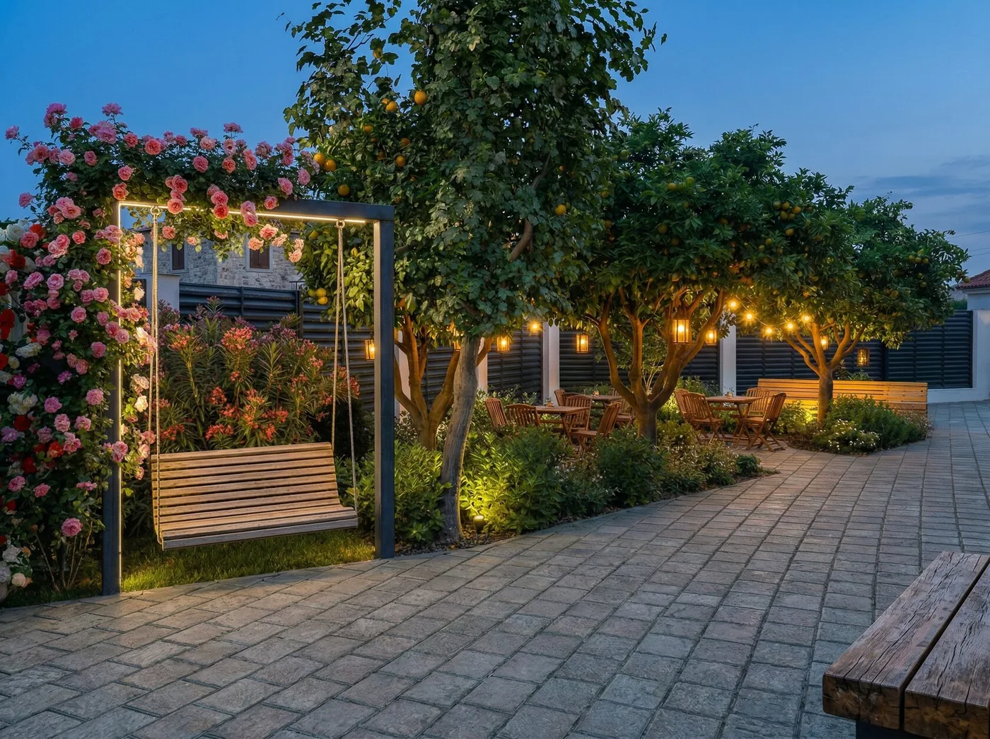 Вечер на территории Villa Valdi